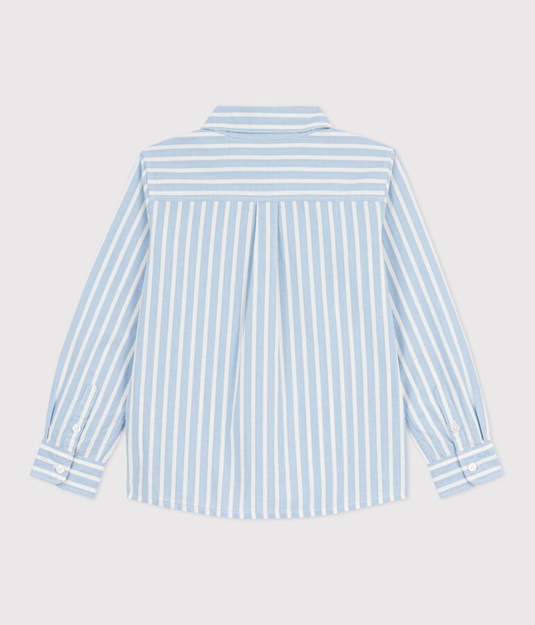 Chemise enfant en coton &agrave; manches longues &agrave; rayures bleu FLO/ MARSHMALLOW