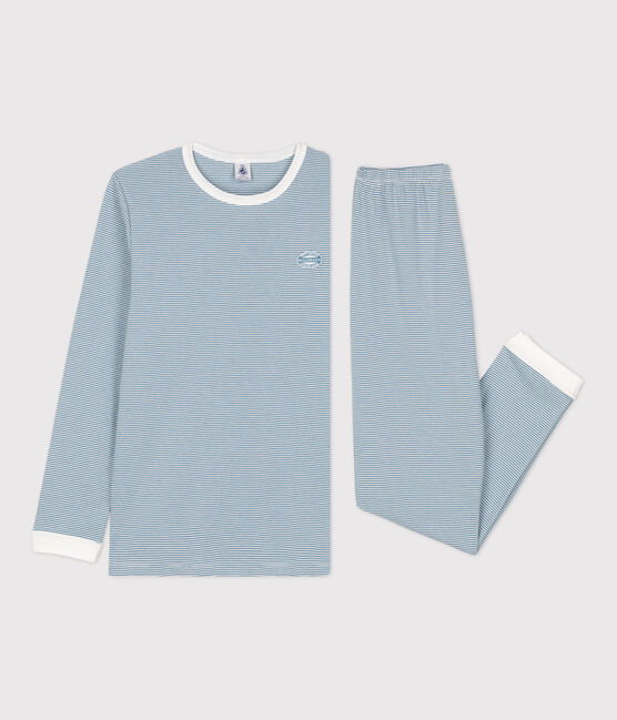 Pyjama milleraies fille / garçon en coton bleu ROVER/blanc MARSHMALLOW