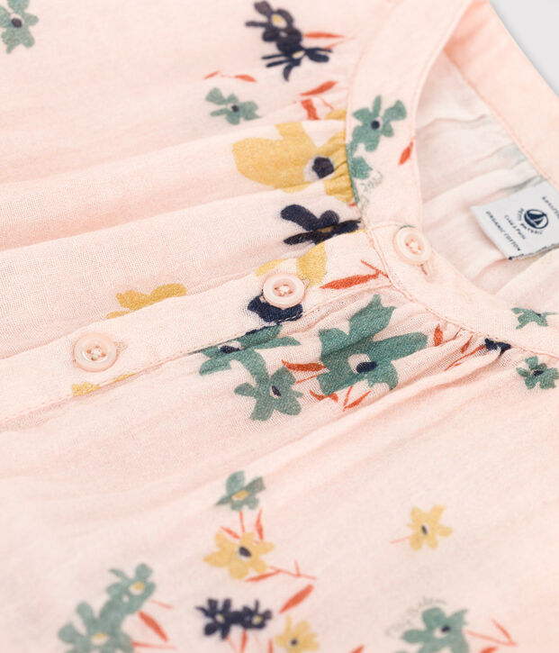 Robe manches longues en gaze de coton enfant fille rose/multicouleur