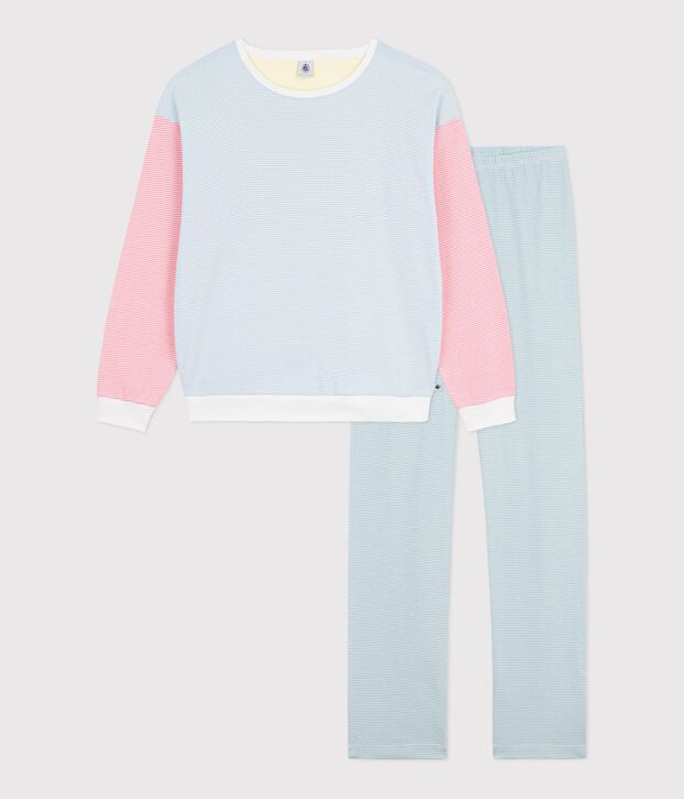 Pyjama femme en coton &agrave; rayures blanc/multicouleur
