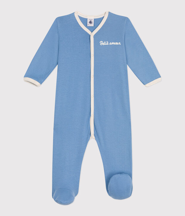 Pyjama b&eacute;b&eacute; en coton uni bleu