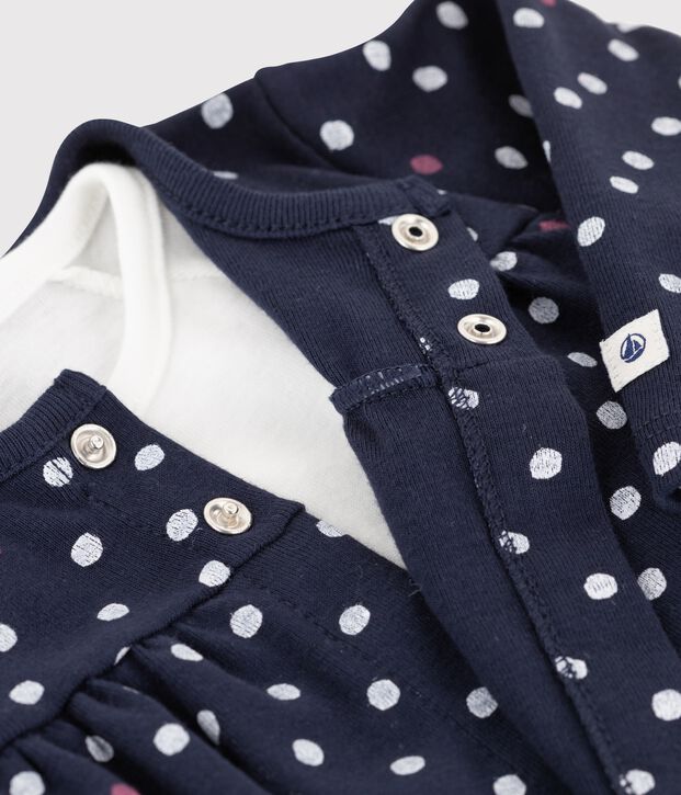 Ensemble 3 pi&egrave;ces b&eacute;b&eacute; fille en c&ocirc;te bleu/blanc/multicouleur