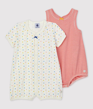 Lot de 2 combicourts coeurs bébé en coton biologique.