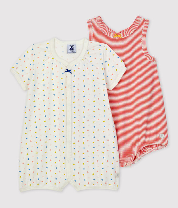 Lot de 2 combicourts coeurs b&eacute;b&eacute; en coton biologique. multicouleur