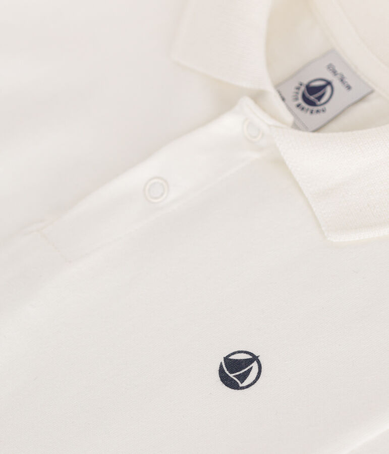 Polo manches courtes en coton b&eacute;b&eacute; blanc MARSHMALLOW