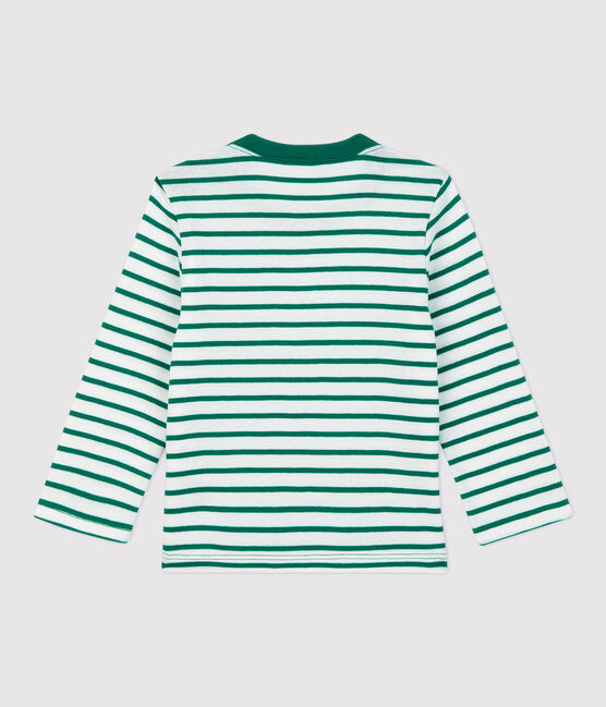 Tee-shirt rayé en coton bébé blanc MARSHMALLOW/ PIVERT