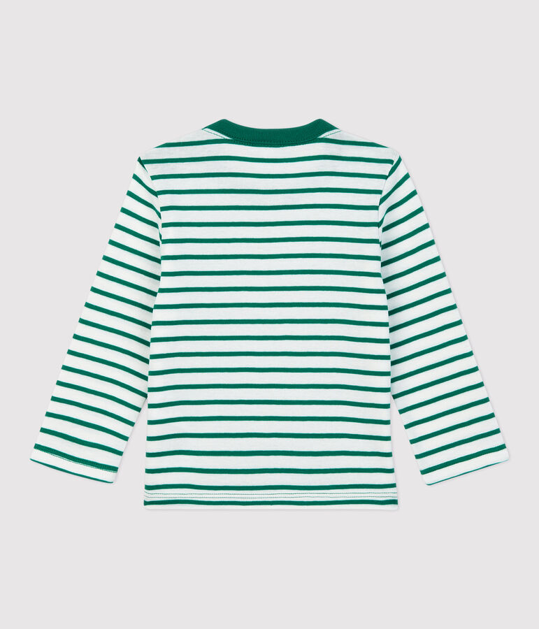 Tee-shirt ray&eacute; en coton b&eacute;b&eacute; blanc MARSHMALLOW/ PIVERT