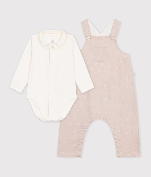 Ensemble salopette et body b&eacute;b&eacute; en coton avec col uni multicouleur