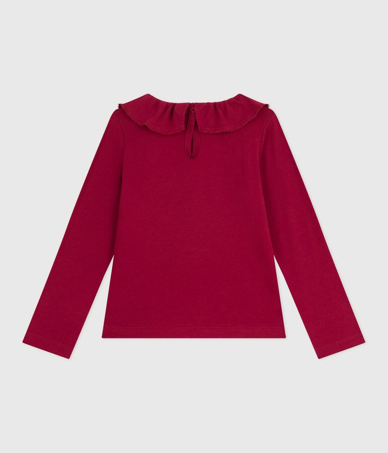 Tee-shirt enfant manches longues en coton uni rouge AMARANTE