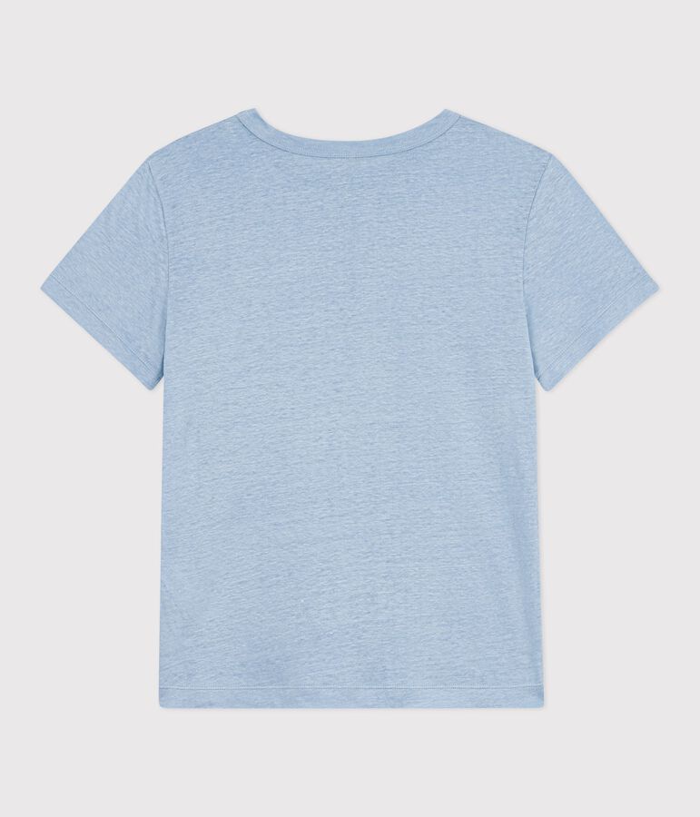 Tee-shirt femme en coton manches courtes uni bleu