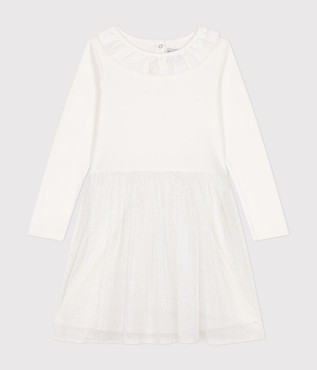 Robe en c&ocirc;te et tulle enfant fille blanc