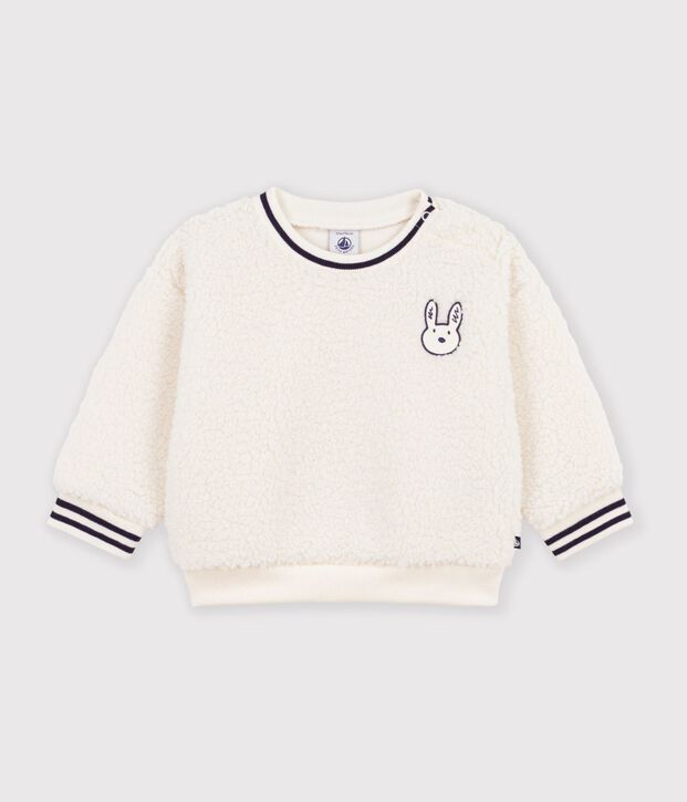 Sweatshirt b&eacute;b&eacute; en sherpa unie blanc cass&eacute;