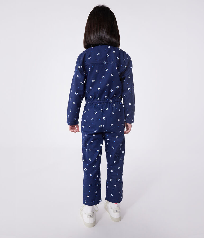 Combinaison enfant en coton manches longues fleurie bleu MEDIEVAL/blanc MARSHMALLOW