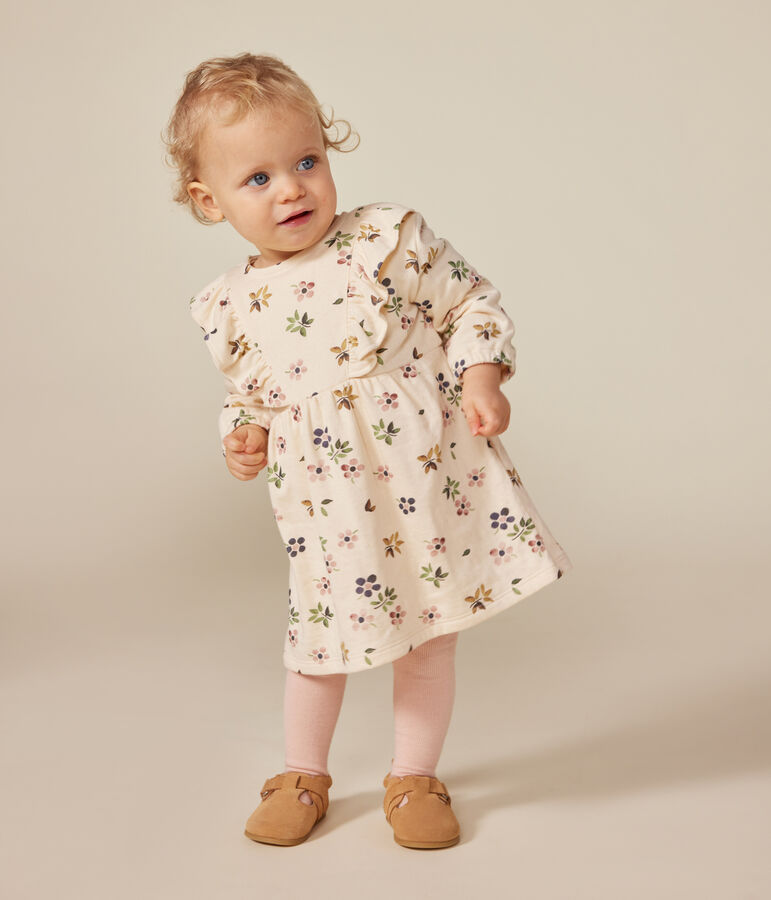 Robe manches longues en tubique b&eacute;b&eacute; &eacute;cru/multicouleur