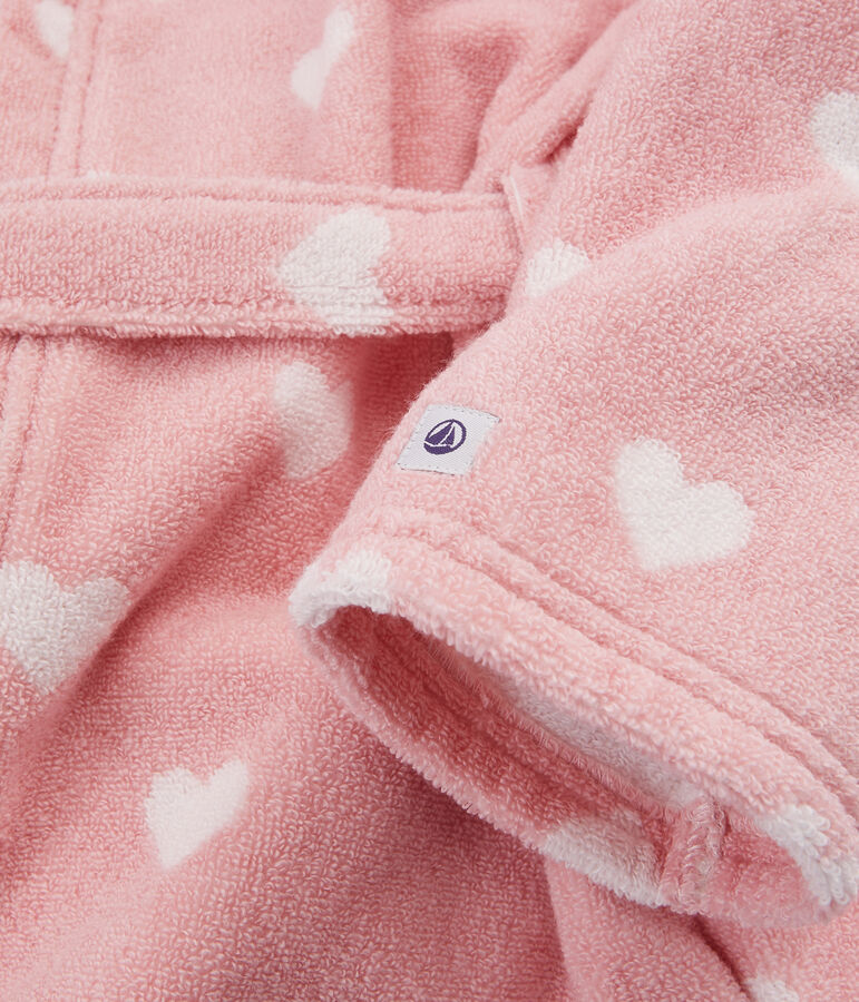 Peignoir c&oelig;ur petite fille en &eacute;ponge rose/blanc