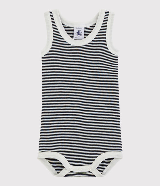 Body sans manches bébé fille-garçon bleu SMOKING/blanc MARSHMALLOW