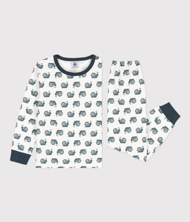 Pyjama escargot en molleton enfant blanc/gris