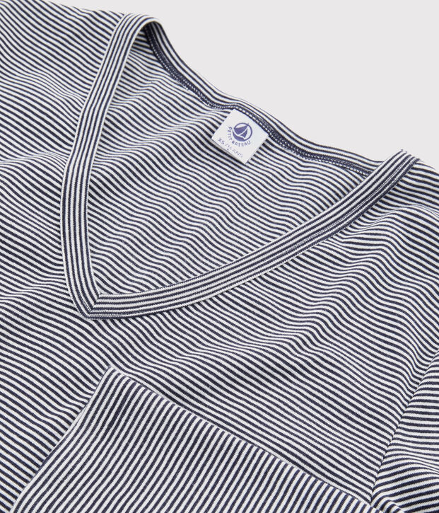 T-shirt col V iconique en coton Femme bleu/blanc