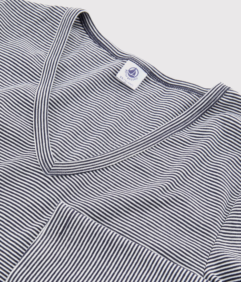 T-shirt col V iconique en coton ray&eacute; Femme bleu SMOKING/blanc MARSHMALLOW