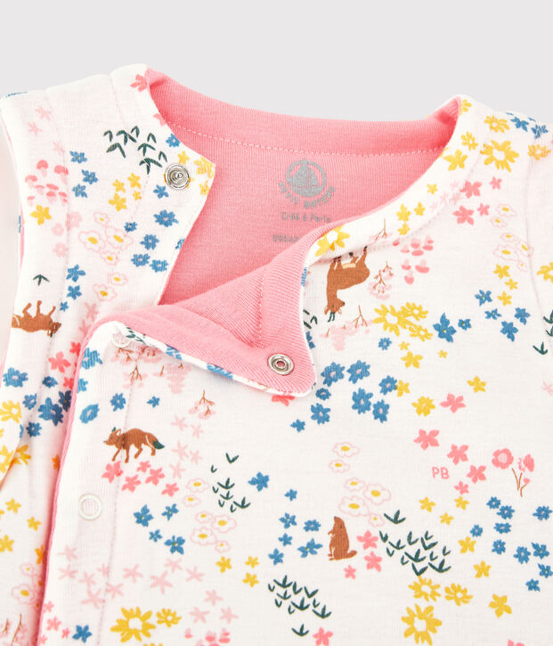 Gilet sans manches r&eacute;versible b&eacute;b&eacute; fille en coton biologique ouatin&eacute; blanc/multicouleur
