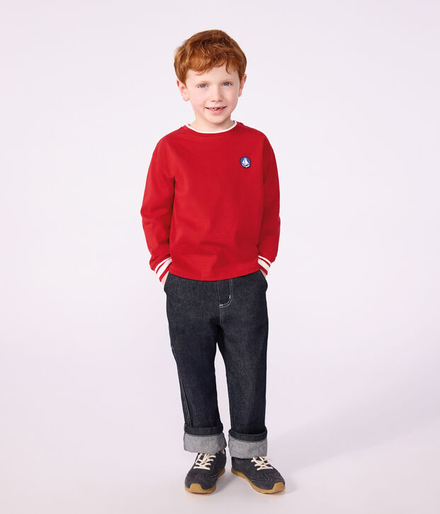 Tee-shirt enfant manches longues en coton uni rouge