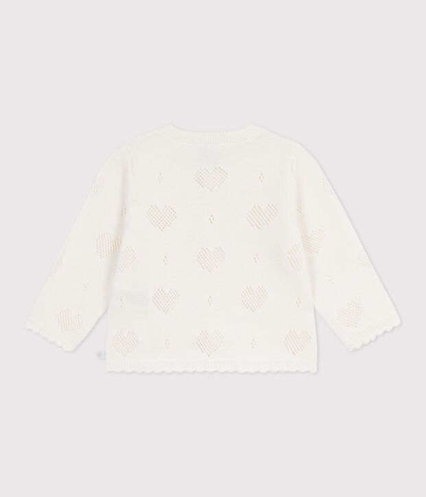 Cardigan b&eacute;b&eacute; en coton &agrave; motifs c&oelig;urs blanc