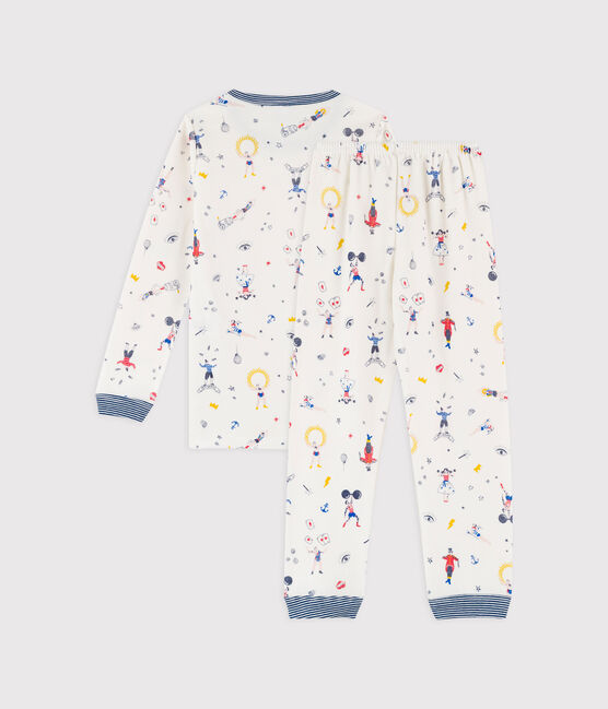 Pyjama imprimé festif petit garçon en velours blanc MARSHMALLOW/blanc MULTICO