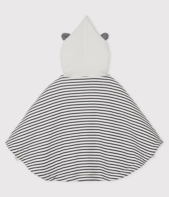Cape rayée à capuche bébé en coton biologique blanc MARSHMALLOW/bleu SMOKING