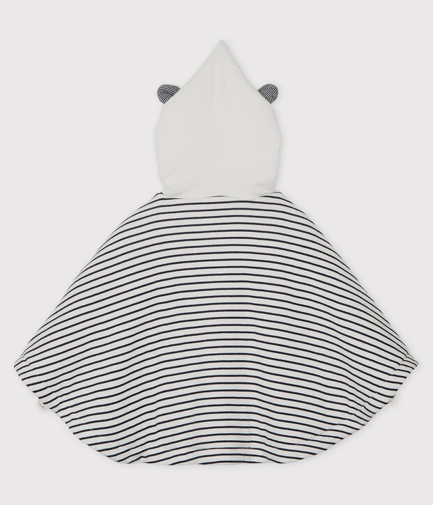 Cape ray&eacute;e &agrave; capuche b&eacute;b&eacute; en coton biologique blanc/bleu