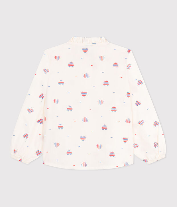 Blouse enfant en coton manches longues c&oelig;urs &eacute;cru/multicouleur