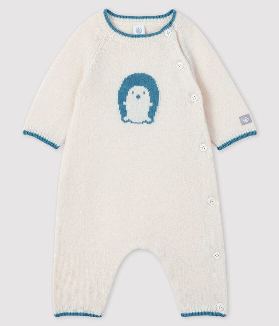Combinaison longue jacquard bébé en tricot blanc MARSHMALLOW
