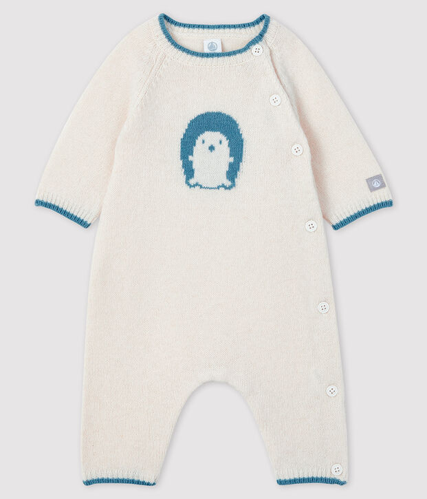 Combinaison longue jacquard b&eacute;b&eacute; en tricot blanc