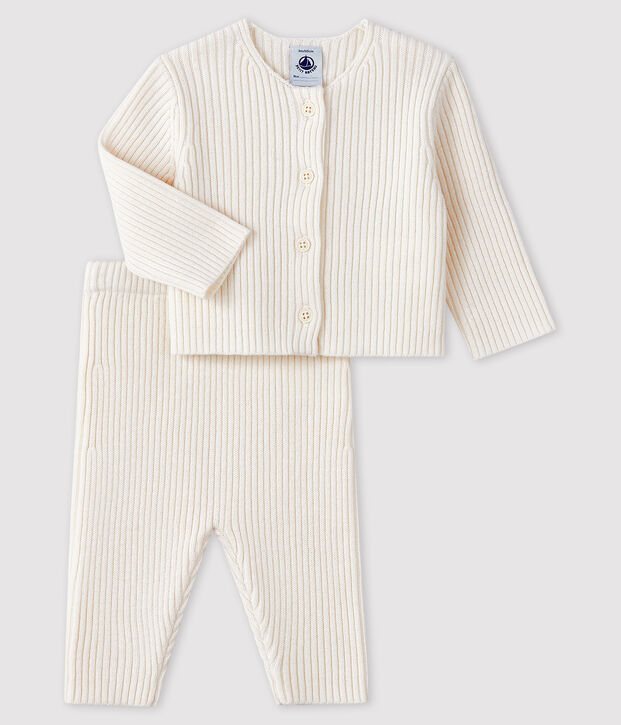 Ensemble blanc 2 pi&egrave;ces b&eacute;b&eacute; en tricot blanc