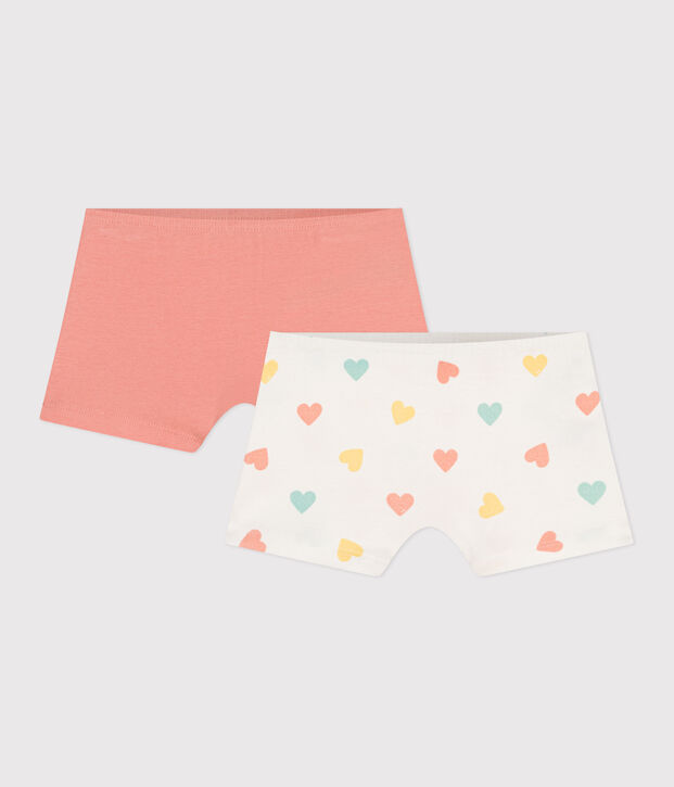 Lot de 2 shorties enfant en coton long imprim&eacute; c&oelig;urs multicouleur