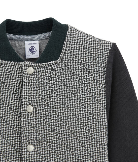 Blouson teddy enfant garçon en tubic pied de poule gris CAPECOD/blanc MARSHMALLOW