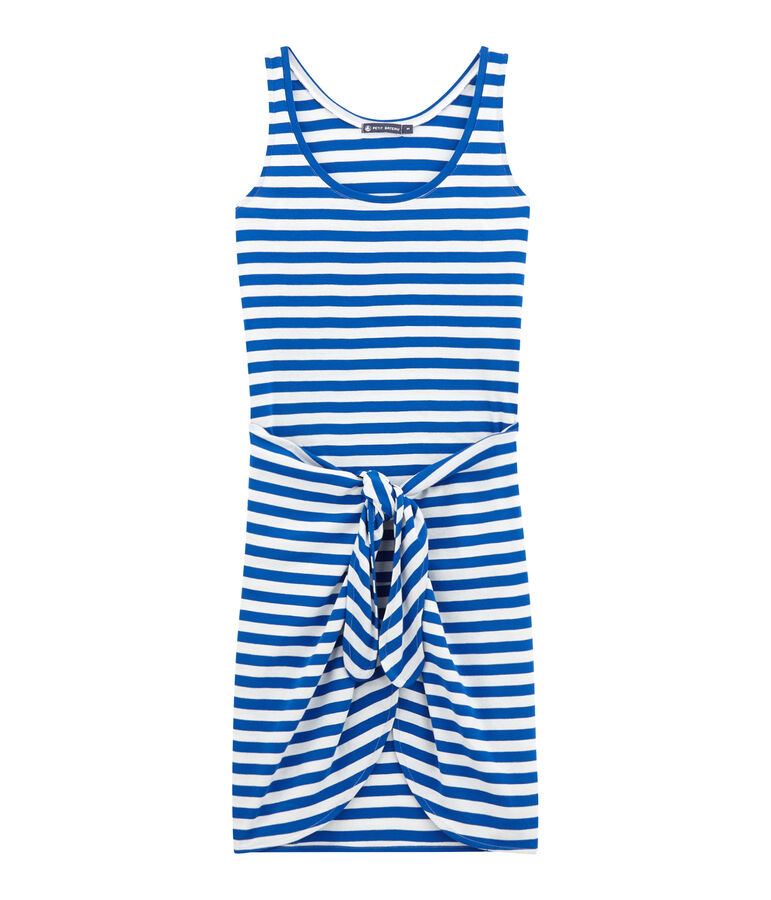 Robe de plage femme bleu/blanc