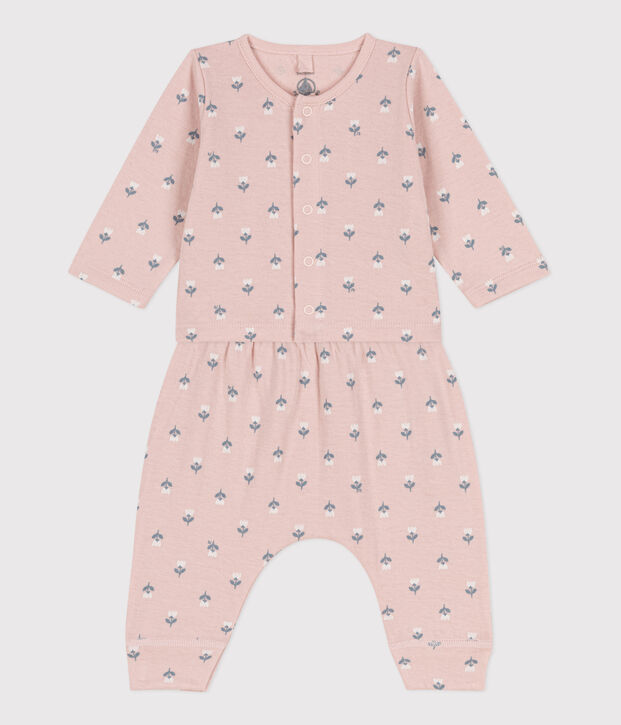Ensemble imprim&eacute; en tubique b&eacute;b&eacute; rose/multicouleur