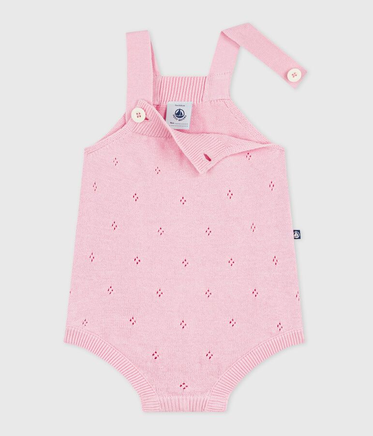 Combinaison courte b&eacute;b&eacute; en tricot de coton ajour&eacute; rose