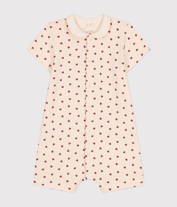 Combinaison courte en molleton l&eacute;ger b&eacute;b&eacute; &eacute;cru/marron