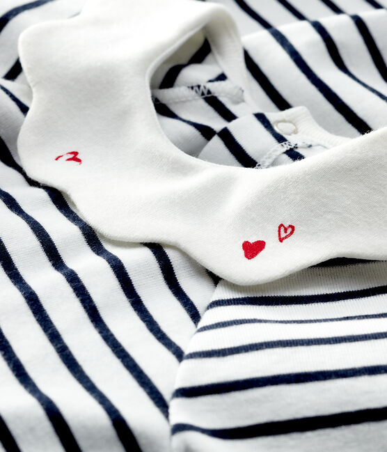 Robe manches courtes en côte rayé bébé fille blanc MARSHMALLOW/bleu SMOKING