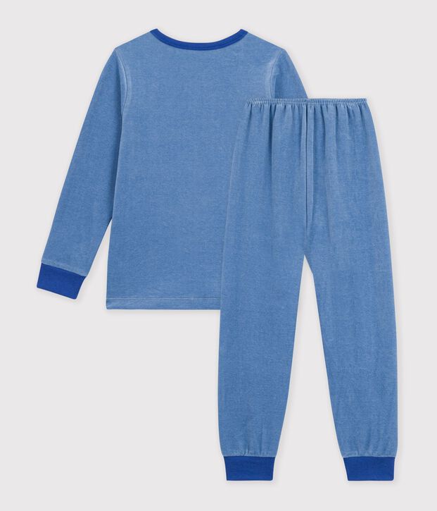 Pyjama enfant en velours &agrave; motif Paris bleu
