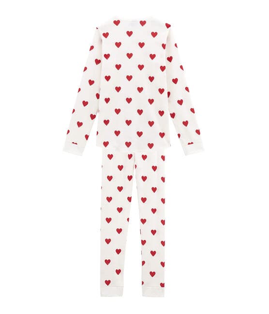 Pyjama fille en côte blanc MARSHMALLOW/rouge TERKUIT