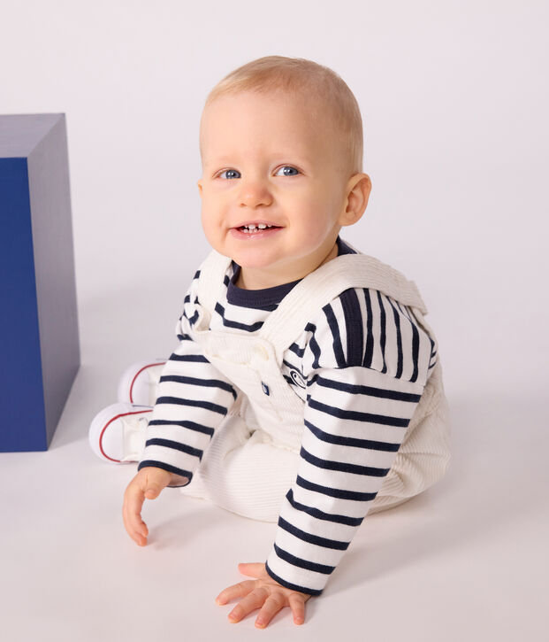 Salopette b&eacute;b&eacute; en velours c&ocirc;tel&eacute; uni blanc cass&eacute;