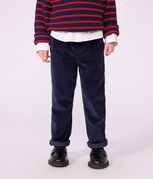 Pantalon droit enfant en velours bleu marine