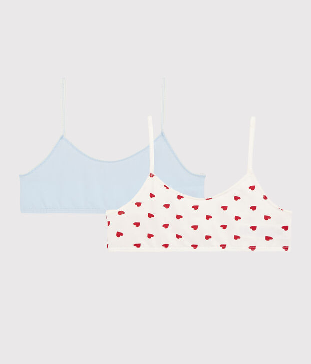 Lot de 2 brassi&egrave;res c&oelig;ur rouge fille en coton biologique  et elasthanne multicouleur