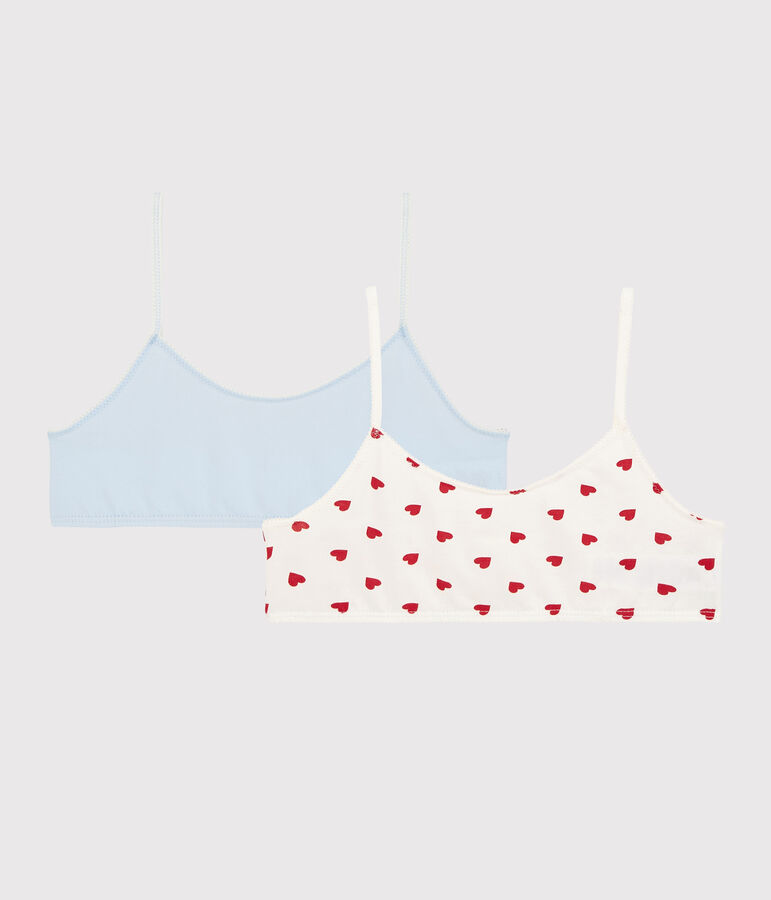 Lot de 2 brassi&egrave;res c&oelig;ur rouge fille en coton biologique  et elasthanne multicouleur