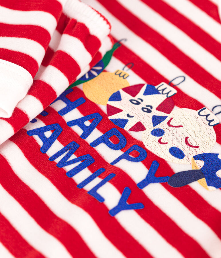 Pyjama ray&eacute; en velours enfant rouge AURORA/ MARSHMALLOW