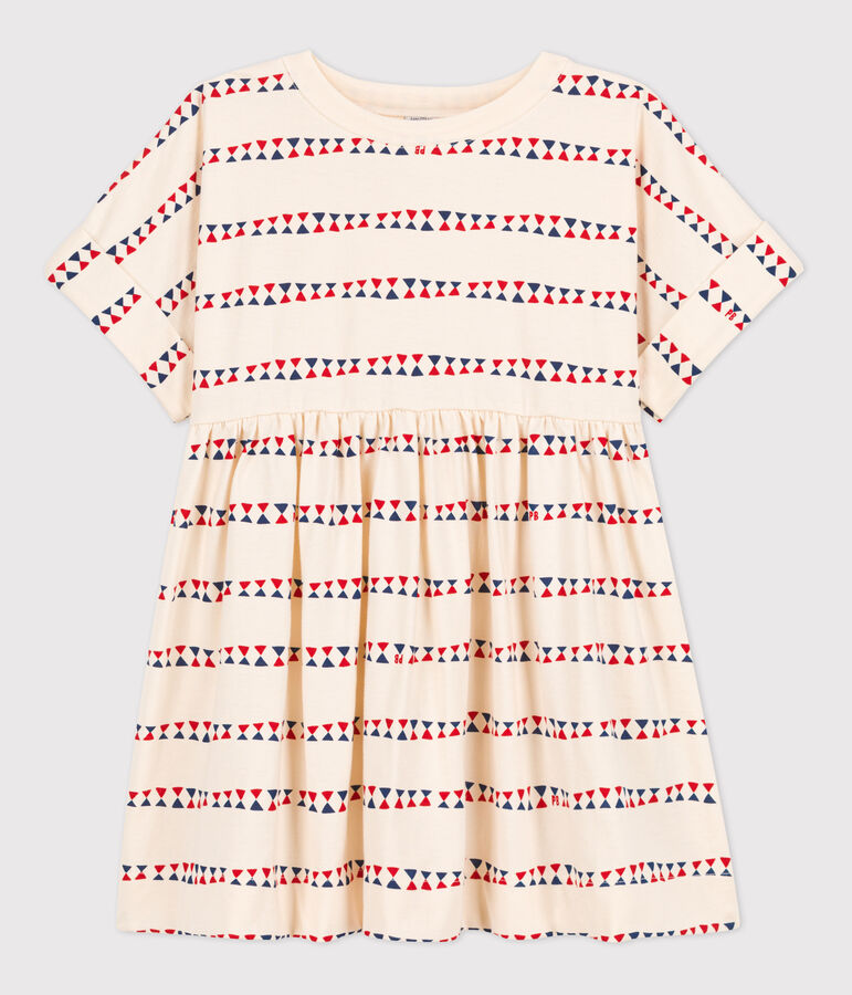 Robe manches courtes &agrave; imprim&eacute; en coton enfant fille blanc AVALANCHE/ MULTICO