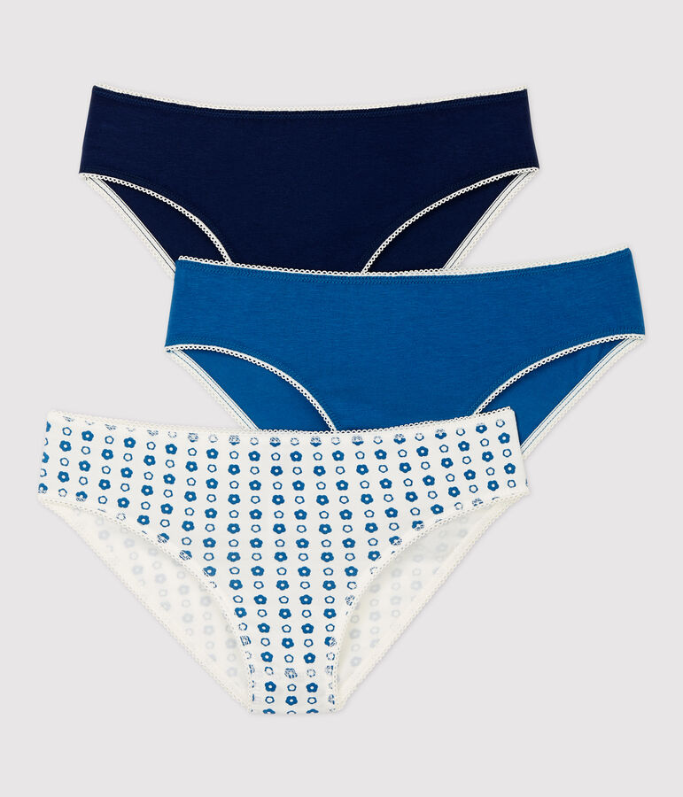 Lot de 3 culottes fleur graphique fille en coton biologique et &eacute;lasthanne multicouleur