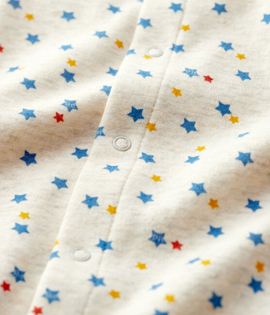Combinaison longue imprimé étoiles multicolores bébé en laine et coton biologique beige MONTELIMAR/blanc MULTICO